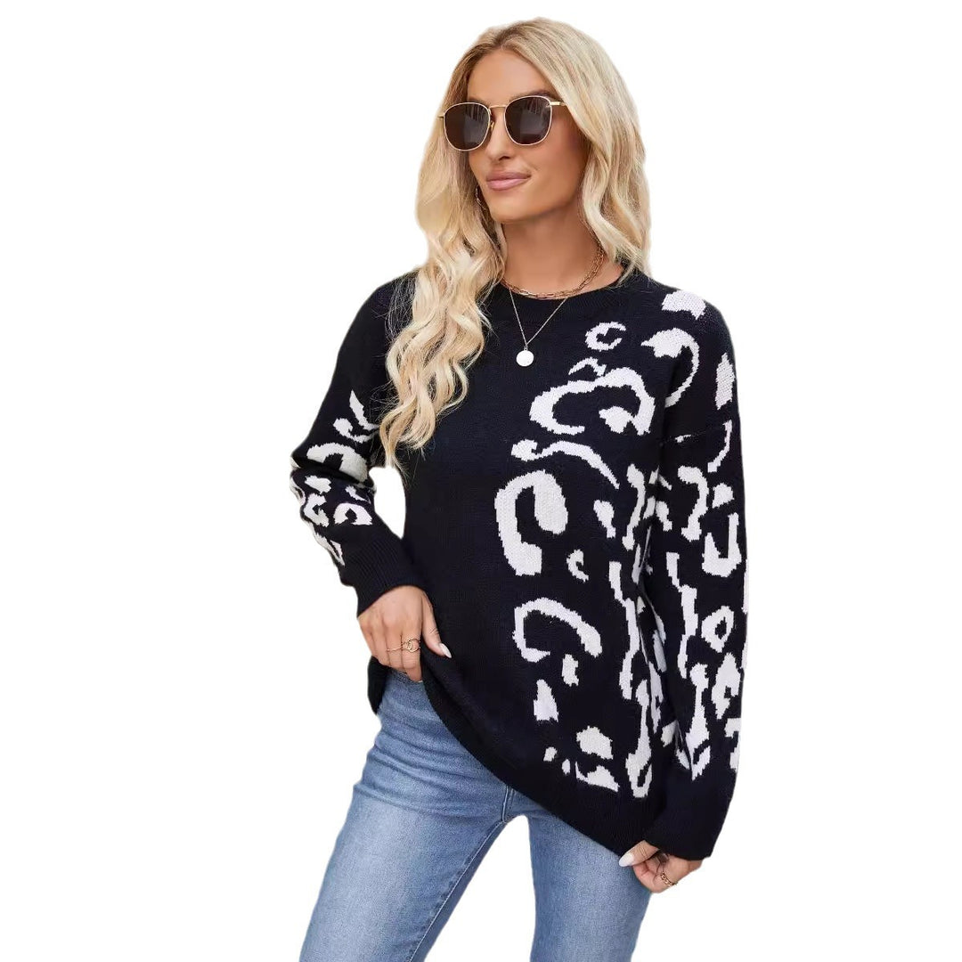 Damen Grob gestrickter Pullover mit modernem Leopardenmuster R&B