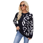 Damen trendiger Strickpullover mit modernem Leopardenmuster und lockerer Passform R&B