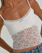 Damen Spitzen-Cami-Top mit zarter Blumenstickerei und feinen Trägern R&B