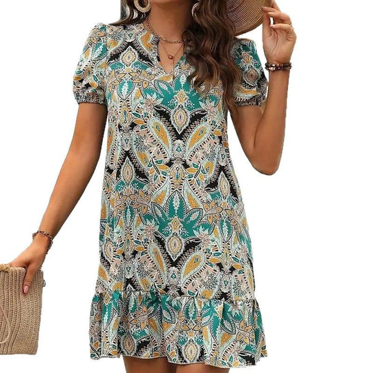 Damen Blusenartiges Freizeitleinenkleid mit Rüschendetails R&B