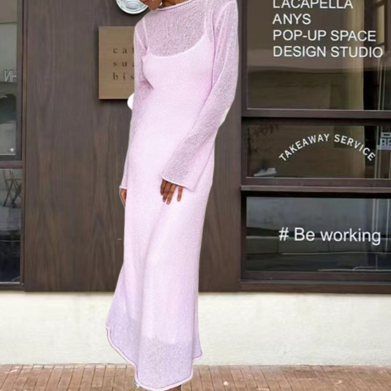 Damen Elegantes Strickkleid mit weitem Schnitt und langen Ärmeln R&B