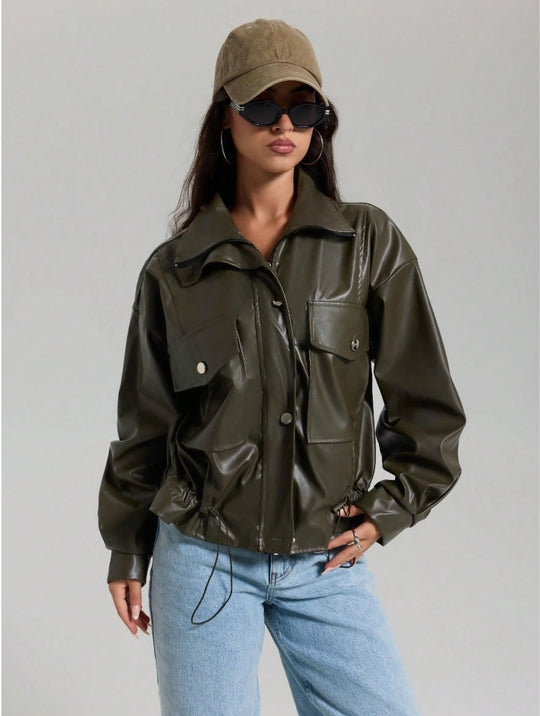 Damen lässige Oversized-Jacke mit großen Taschen R&B