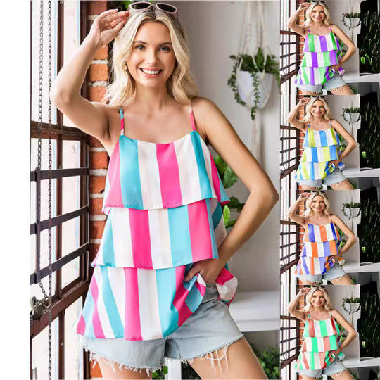 Damen luftiges Streifen-Top mit geschichtetem Design R&B