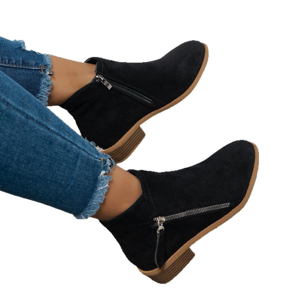 Damen Modische Stiefeletten mit seitlichem Reißverschluss und eleganter Perlenapplikation R&B