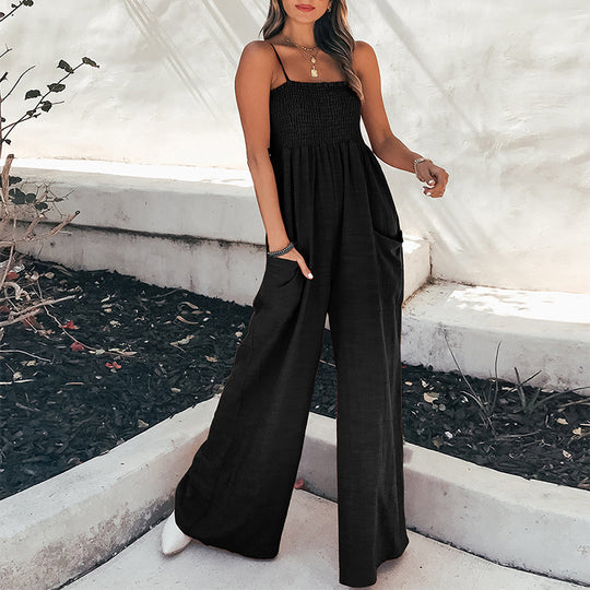 Damen Weit geschnittener Jumpsuit mit elastischem Oberteil und praktischen Taschen R&B