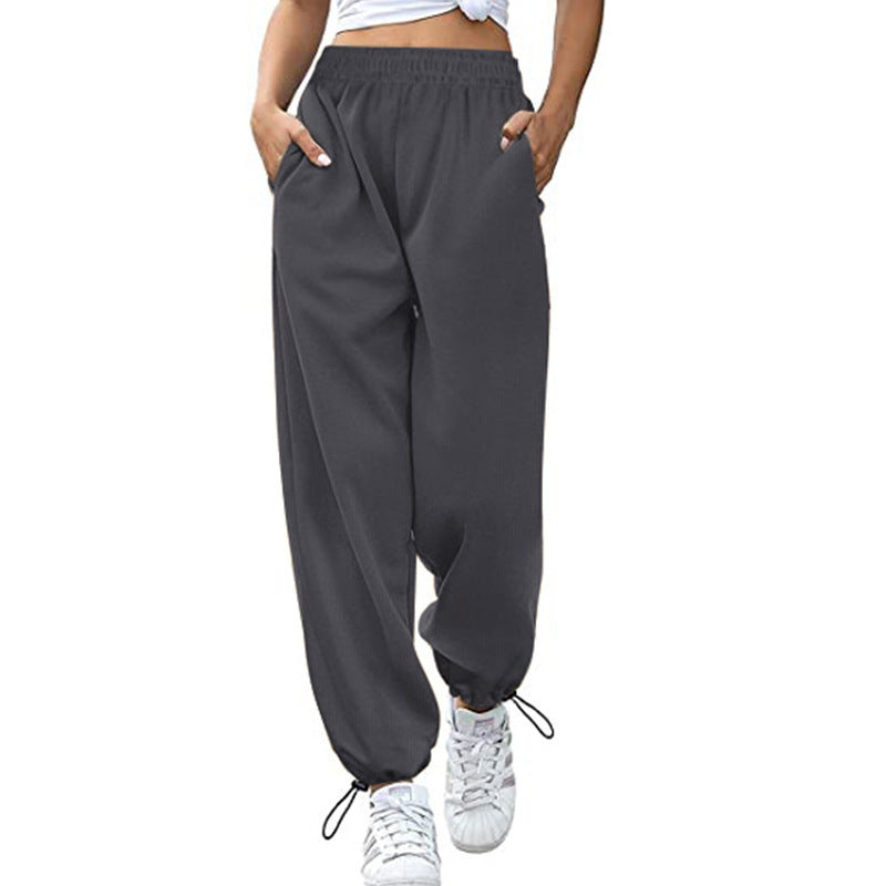 Damen lässige Sporthose mit hohem Bund und seitlichen Taschen R&B