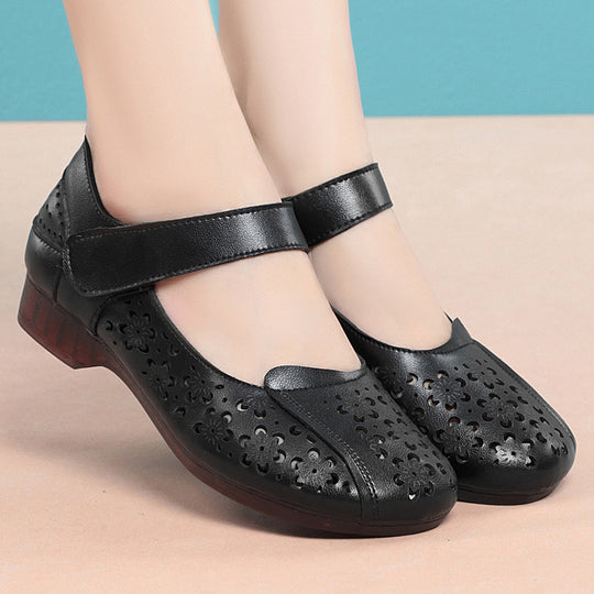 Damen Komfortable Mary Jane Ballerinas mit dekorativen Blumenperforationen und verstellbarem Riemen R&B