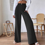 Damen Weit geschnittene elegante Stoffhose mit hoch sitzendem Bund R&B