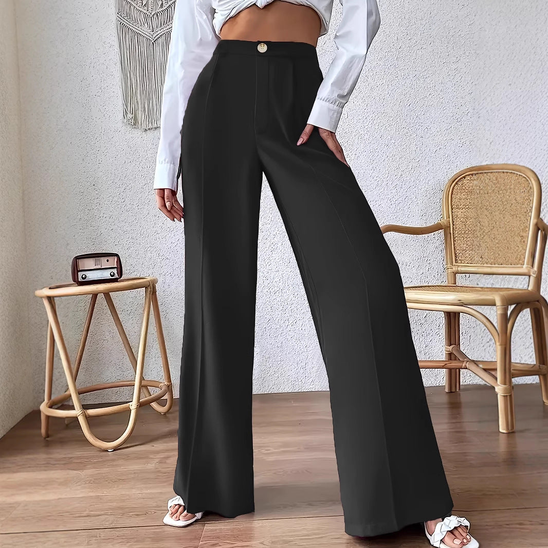 Damen Weit geschnittene elegante Stoffhose mit hoch sitzendem Bund R&B