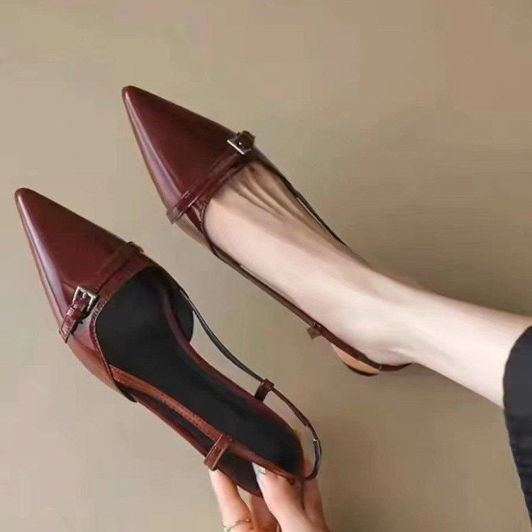 Damen Elegante Slingback-Ballerinas mit spitzem Zehenbereich und verstellbarem Riemen R&B