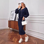 Damen Strick-Outfit mit Knopfleiste und Bündchen R&B