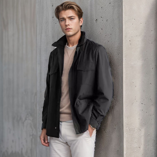 Herren vielseitige Utility-Jacke mit hohen Kragen und praktischen Taschen R&B