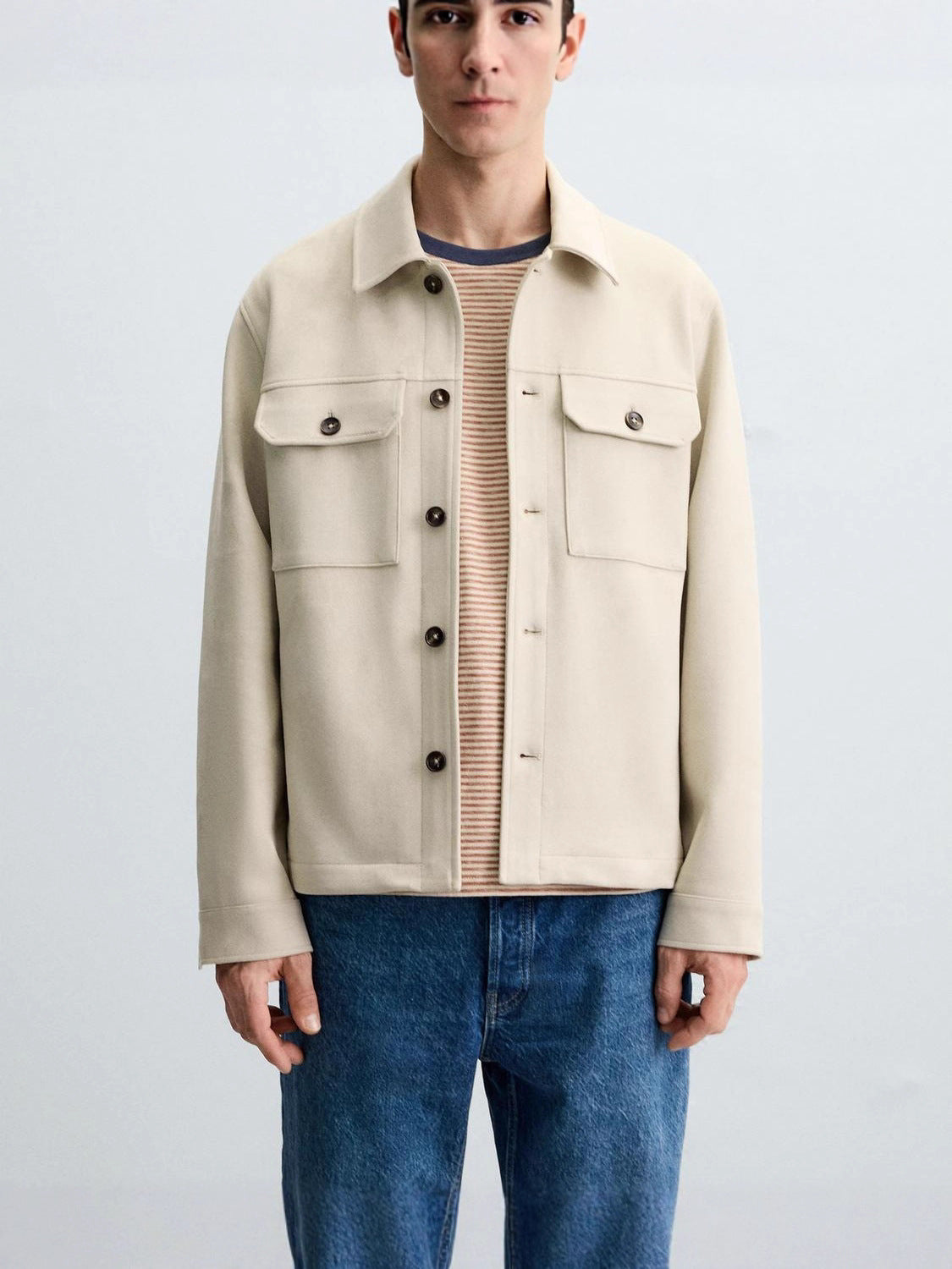 Herren modische Overshirt-Jacke mit robusten Brusttaschen und praktischen Druckknöpfen Hedi-Mode