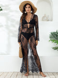 Damen transparentes Häkel-Kleid mit floralem Design R&B