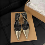 Damen Slingback High Heel Pumps mit spitzem Design und elegantem Metallfinish R&B