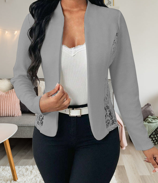 Damen elegante Blazerjacke mit Spitzenakzenten R&B