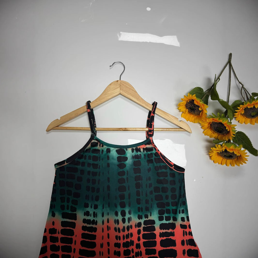Damen Maxikleid im modernen Batikdesign mit tiefem V-Ausschnitt und Seitenschlitzen R&B