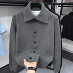 Herren Strickjacke mit weichem Rippstrickmuster und Button-Down-Kragen R&B