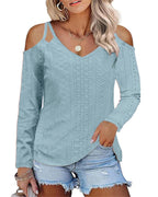 Damen Elegantes Shirt mit angeschnittenen Schultern und V-Ausschnitt R&B