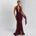 Damen Elegantes Abendkleid mit tiefem V-Ausschnitt und Rüschendetails R&B