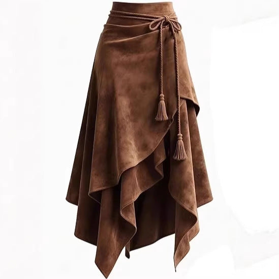 Damen asymmetrischer Wickelrock mit dekorativen Quasten R&B