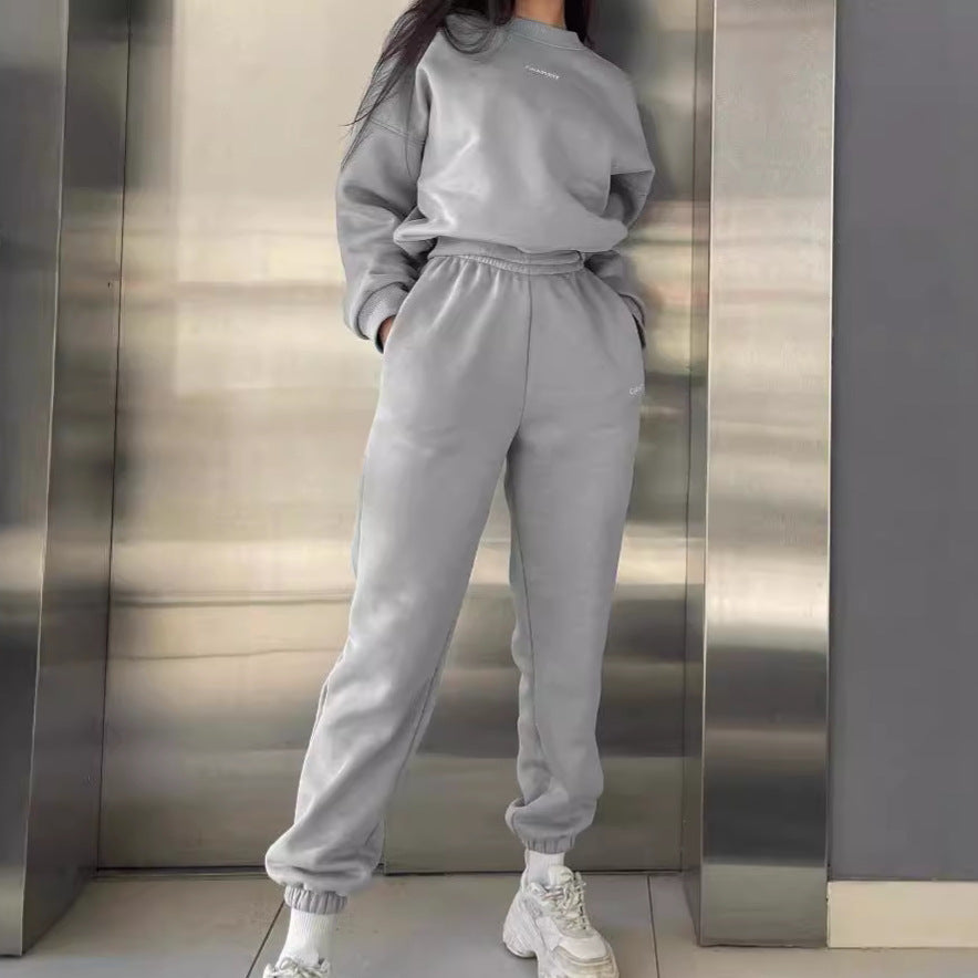 Damen lässiges Fleece-Jogginganzug-Set mit elastischem Bund und lässigem Schnitt R&B