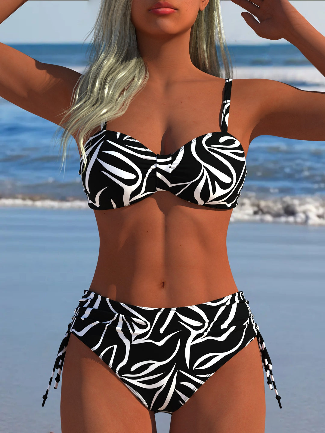 Damen Bikini-Set mit stilvollem Karomuster und goldfarbenen Akzenten R&B