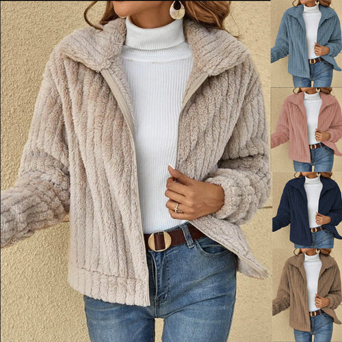 Damen Kuschelige Fleecejacke mit hohem Kragen und texturiertem Design R&B