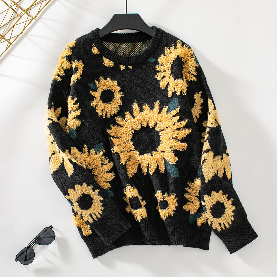 Damen kuscheliger Pullover mit Sonnenblumenmotiv R&B