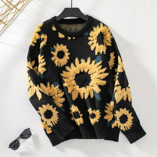 Damen kuscheliger Pullover mit Sonnenblumenmotiv R&B