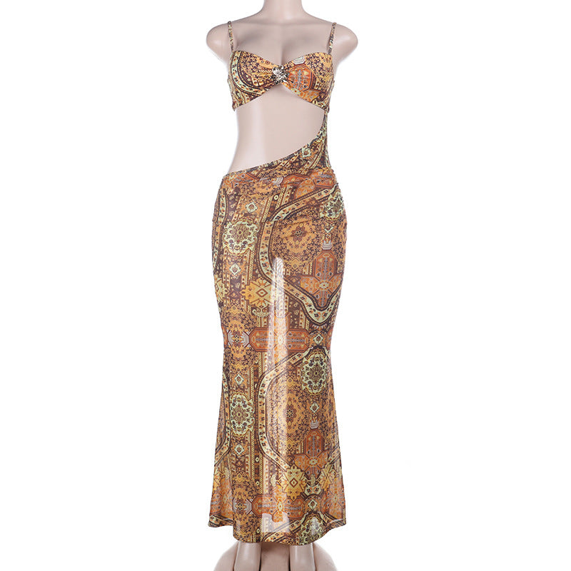 Damen figurbetontes Maxikleid mit asymmetrischem Design und eleganten Steinen R&B
