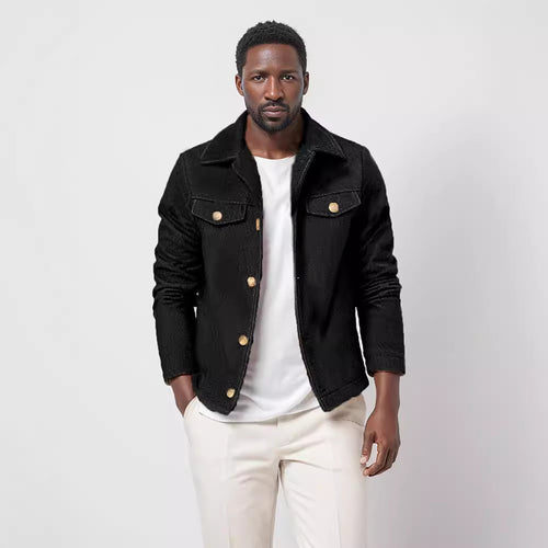 Herren modische Denimjacke mit Knopfleiste und Taschen R&B
