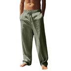 Herren nan lockere Leinen-Baumwoll-Freizeithose mit elastischem Bund und Kordelzug R&B