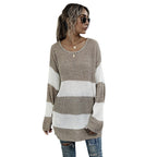 Damen Oversized Strickpullover mit gestreiftem Muster und lässigem Schnitt R&B