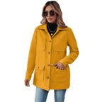 Damen Modische Utility-Jacke mit großen Taschen und goldenem Druck R&B