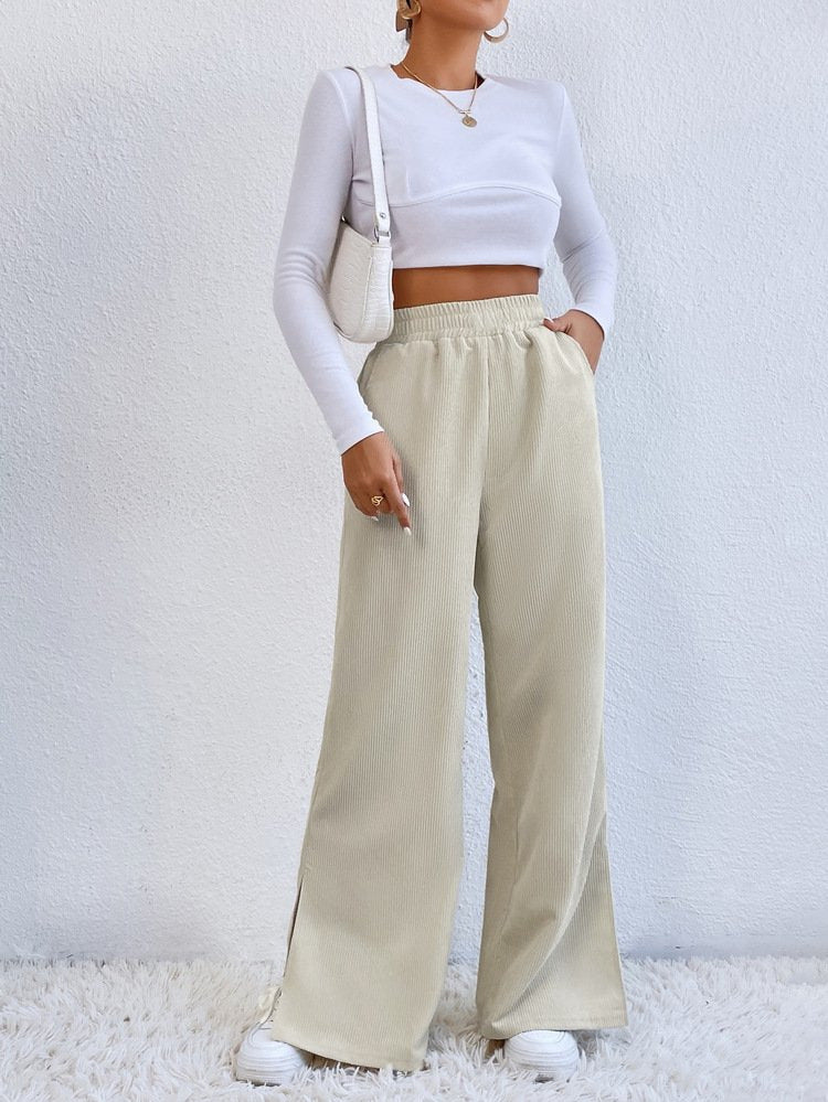 Damen Weite Cord-Hose mit elastischem Bund und seitlichen Schlitzen R&B