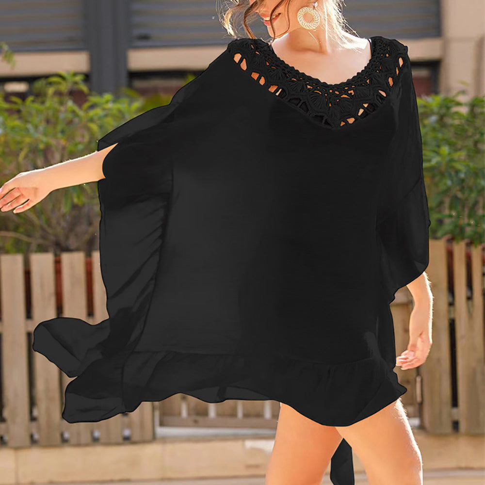 Damen Strandtunika mit elegantem Häkelbesatz und fließendem Schnitt R&B