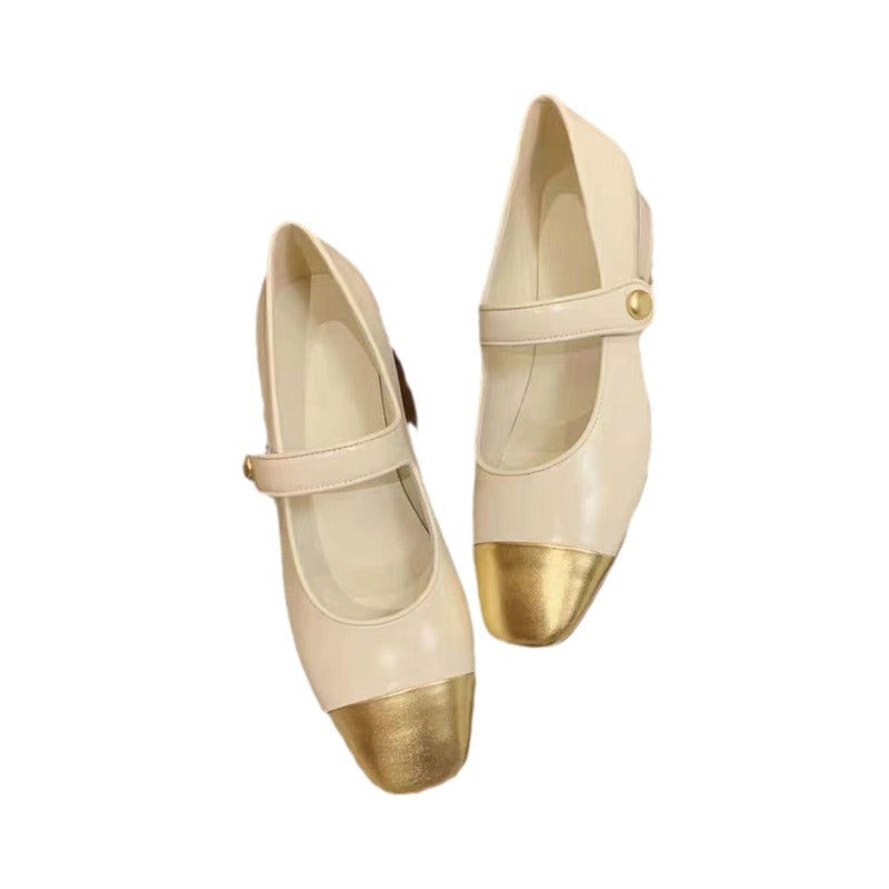 Damen Ballerinas mit elegantem Riemchen und goldener Zehenkappe R&B