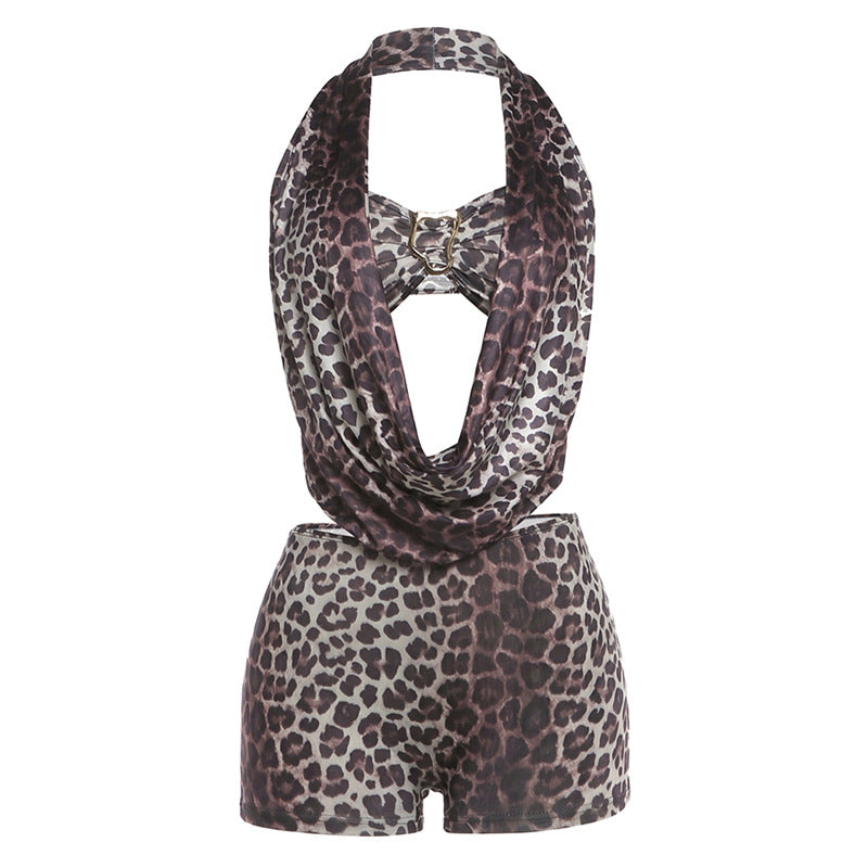 Damen Leopardenmuster Halterneck Overall R&B