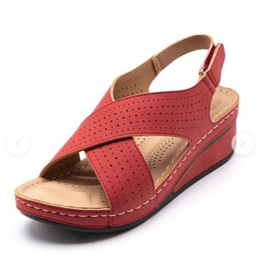 Damen komfortable Wedge-Sandaletten mit atmungsaktiven Riemen und flexiblem Fußbett R&B