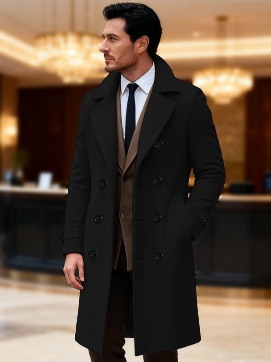 Herren eleganter doppelreihiger Wollmantel R&B