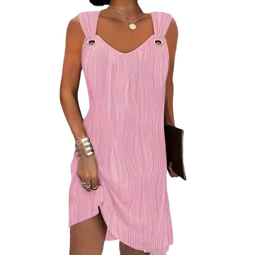 Damen Wellenmuster Kleid mit dekorativen Trägern R&B