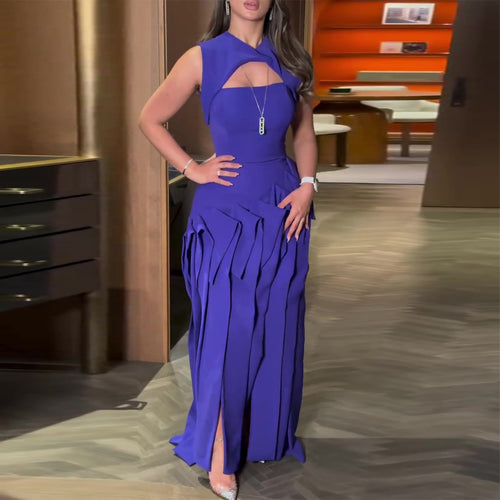 Damen Maxikleid mit außergewöhnlichem Cut-Out und voluminösen Drapierungen R&B