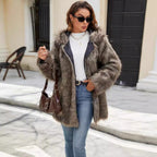 Damen kuschelige Felljacke mit Katzenohren R&B
