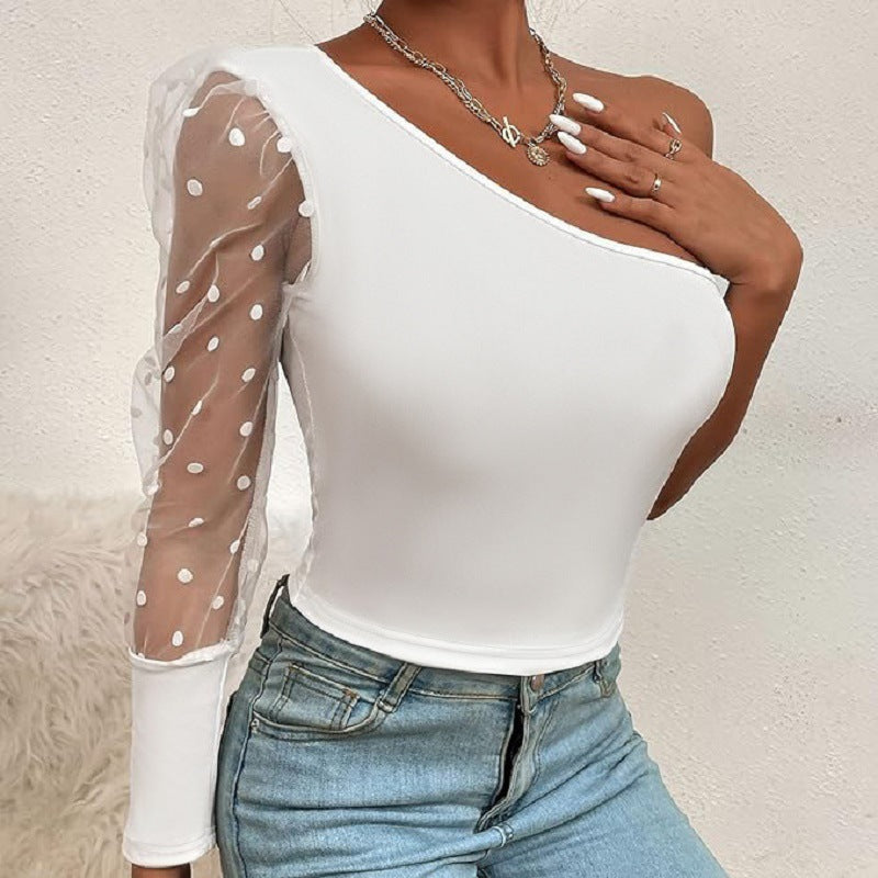 Damen Asymmetrischer Einteiler mit transparentem Puffärmel R&B