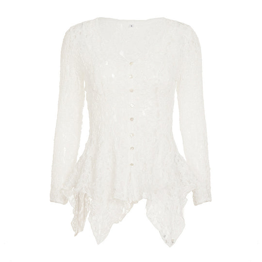 Damen Rüschenbluse aus feiner Spitze mit Knopfdetails R&B