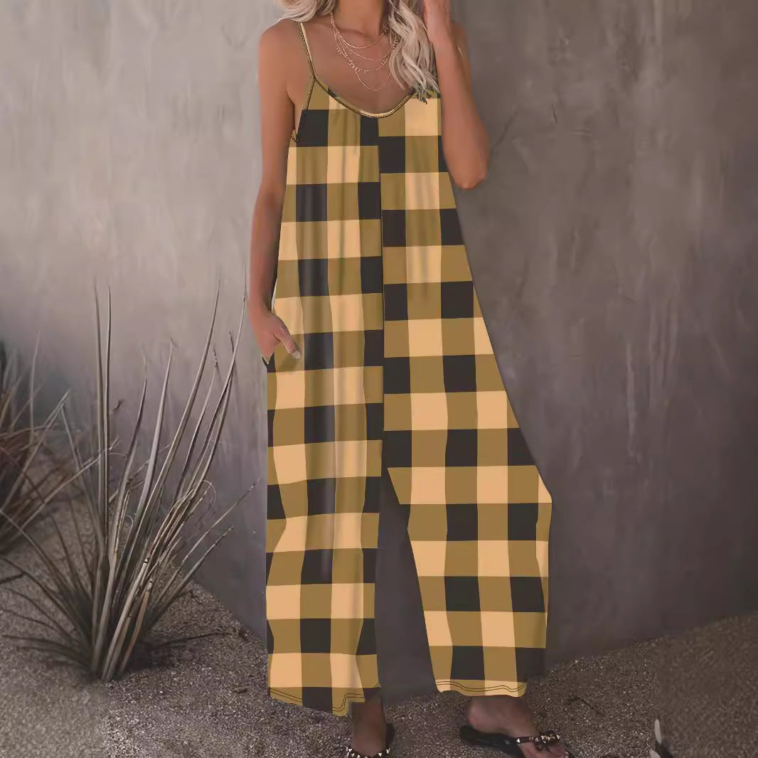 Damen Lässiger Jumpsuit im karierten Design mit praktischen Taschen R&B