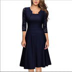 Damen Midi-Kleid mit Spitzenärmeln und schwingendem Rock R&B
