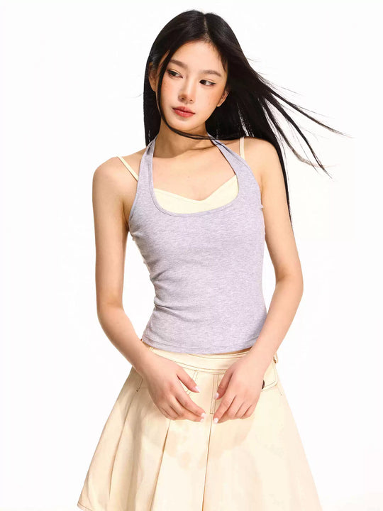 Damen nan doppellagiges formgebendes Neckholder-Oberteil mit integriertem Unterbustier und feiner Rippstruktur R&B