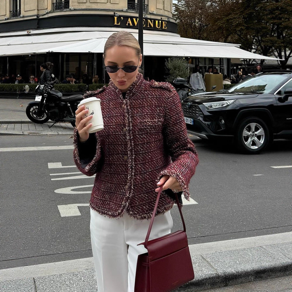 Damen modische Tweedjacke mit edlen Details R&B